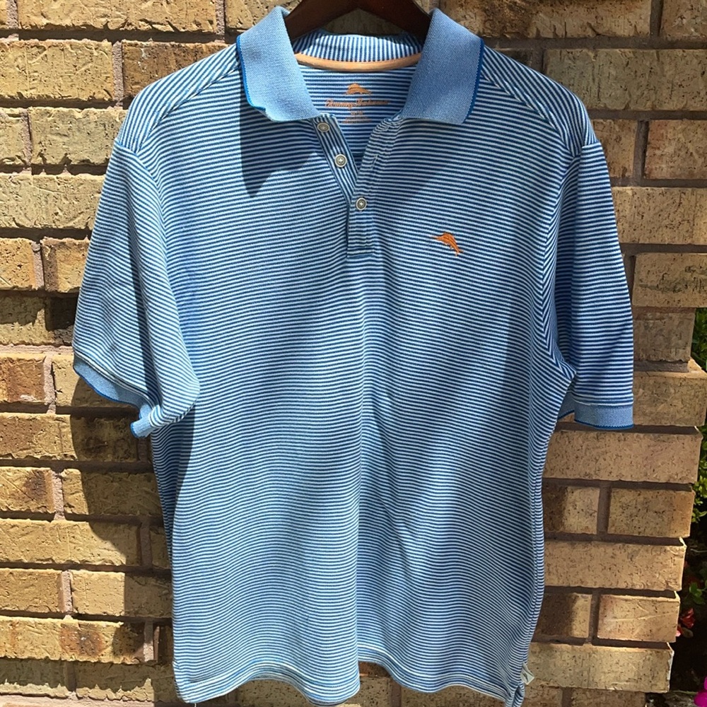 Tommy Bahama Blue/white Striped Polo Shirt 🤍💙